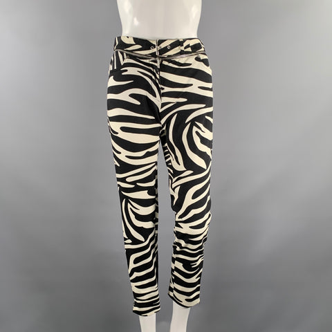 CELINE Size 0 White Black Cotton Blend Zebra Casual Pants