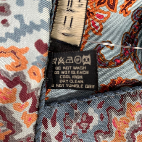 ETRO Blue Orange Paisley Silk Pocket Square