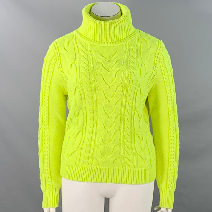 ALICE + OLIVIA Size L Yellow Neon Wool Blend Cable Knit Turtleneck Sweater