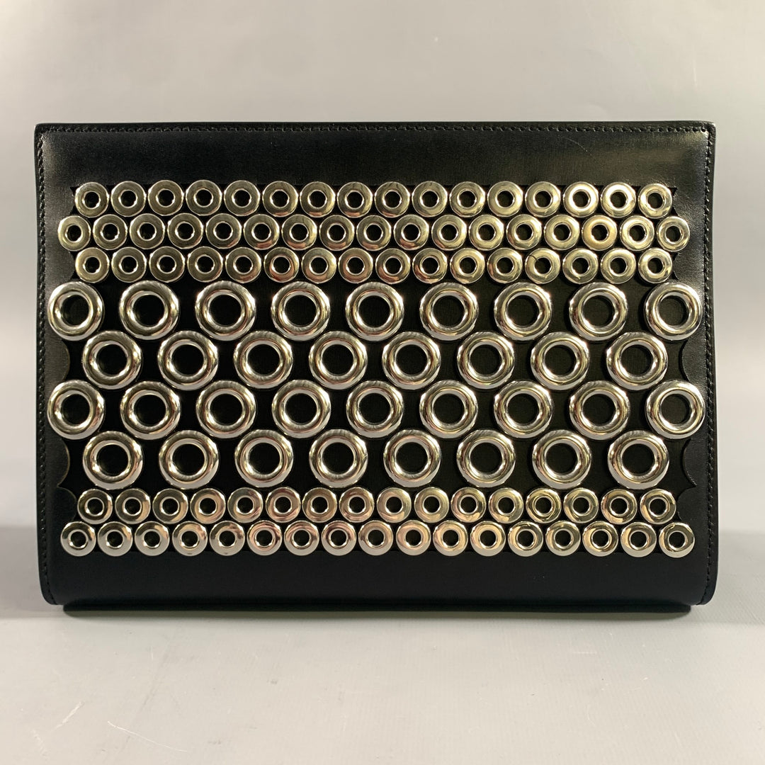 ALAIA Black Silver Grommets Leather Clutch Handbag