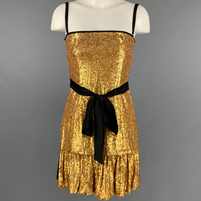 DOLCE & GABBANA Size 4 Gold Black Polyester Blend Sequined Cocktail Dress