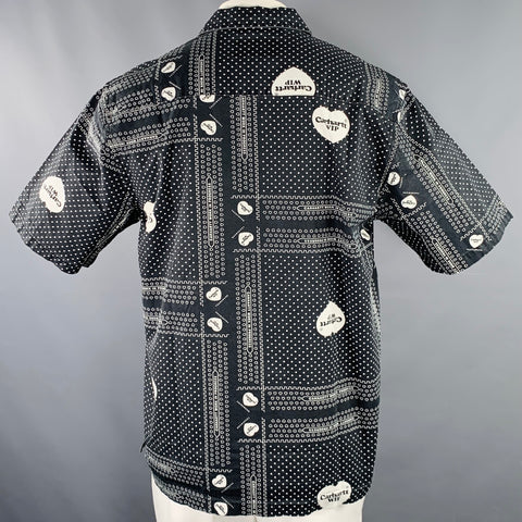 CARHARTT Size L Black White Bandana Cotton Camp Short Sleeve Shirt