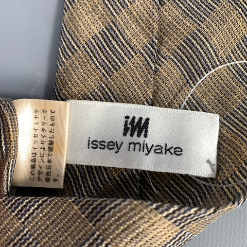 ISSEY MIYAKE Tan Grey Plaid Silk Tie