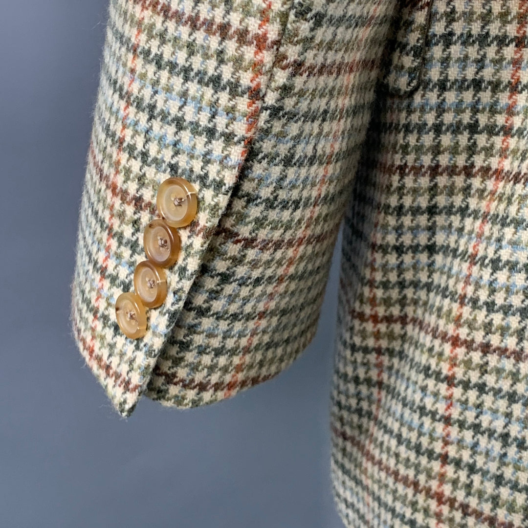 SOUTHWICK Size 42 Regular Beige Green Orange Glenplaid Wool Sport Coat