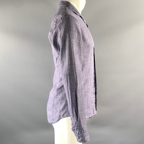 GIORGIO ARMANI Size S Navy Chambray Linen Camp Long Sleeve Shirt