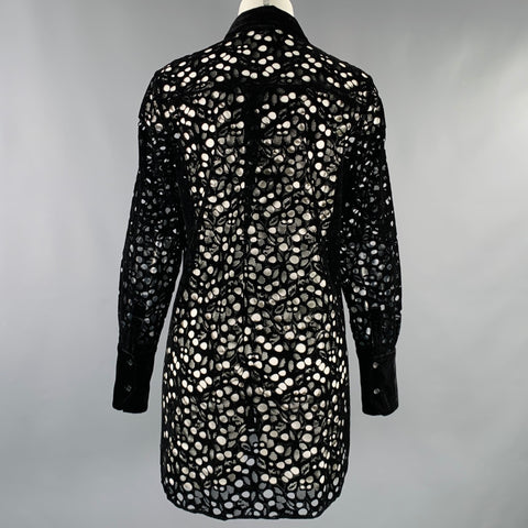 AKRIS Size XS Black Velvet Perforated Hidden Placket Shirt