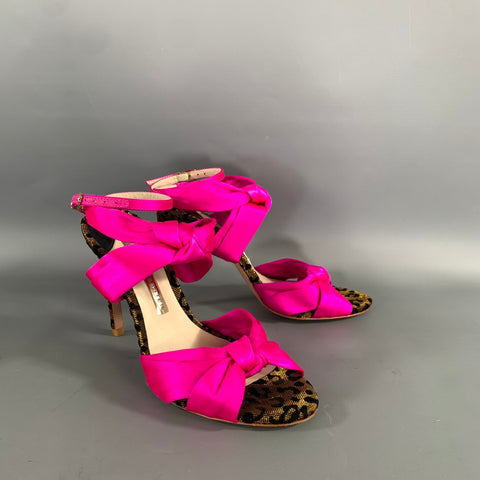 SOPHIA WEBSTER Size 6.5 Pink Black & Gold Silk Animal Print Wrap Pumps