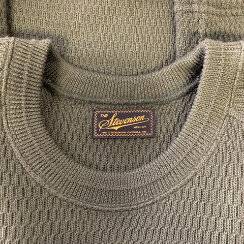 STEVENSON OVERALL CO. Taille XL Pull côtelé en laine vert olive chiné