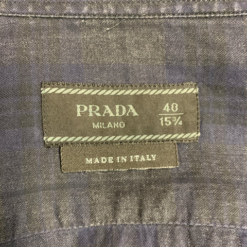 PRADA Size M Charcoal Navy Plaid Cotton Button Up Long Sleeve Shirt