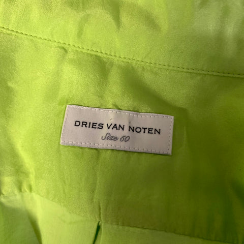 DRIES VAN NOTEN Size M Green Lime Silk Long Sleeve Shirt