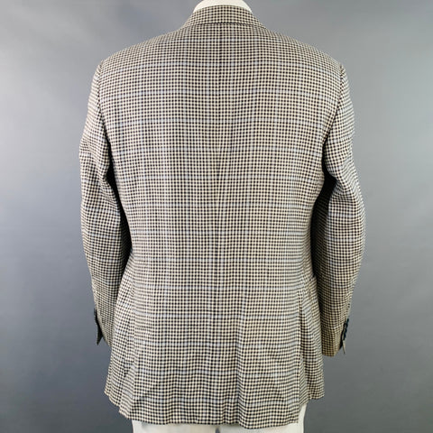 CANALI Size 44 White Black Checkered Wool Silk Linen Sport Coat
