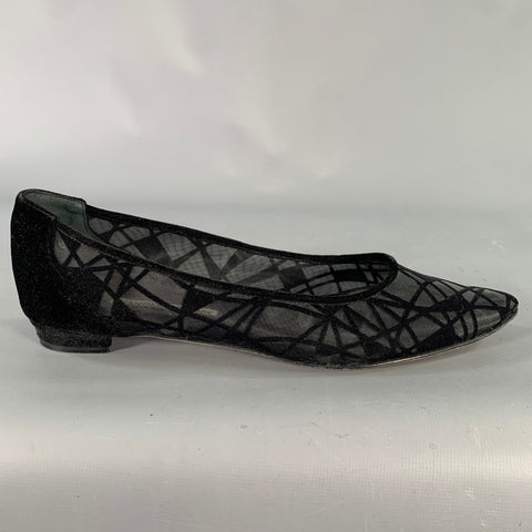 MANOLO BLAHNIK Size 9 Black Velvet Geometric Pointed Toe Flats