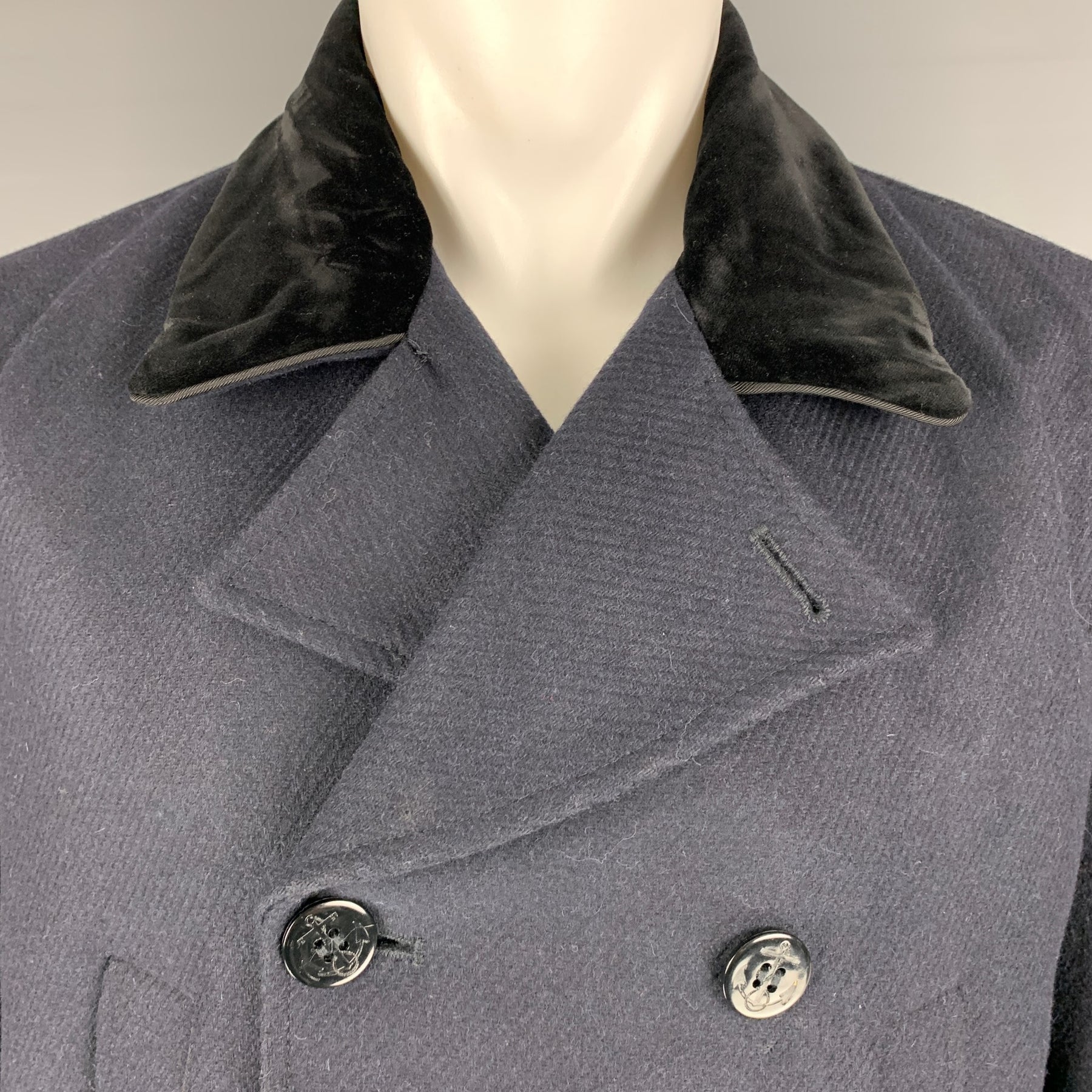 THE KOOPLES Chest Size 40 Size 40 Navy Solid Wool Blend Peacoat