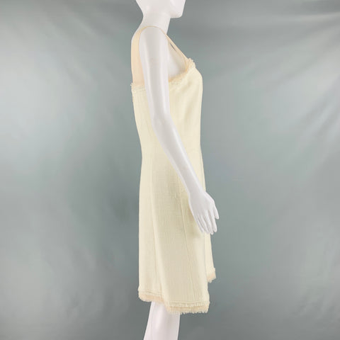 CHANEL Size 8 Cream Cotton  Acrylic Sleeveless Mid-Calf Dress