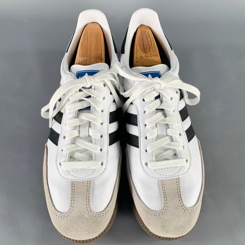 ADIDAS Size 10 Samba OG White Black Grey Color Block Leather Low Top Sneakers
