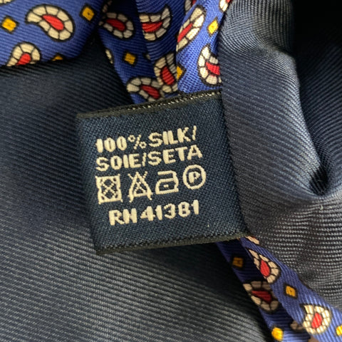 POLO Navy Red Yellow Paisley Grid Dot Silk Tie