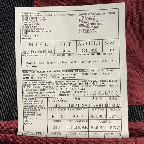 SUITSUPPLY Size 46 Black Wool Tuxedo Sport Coat