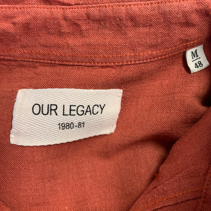 OUR LEGACY Size M Orange Rust Linen Cotton One Pocket Long Sleeve Shirt