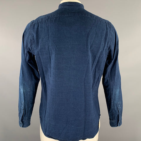 STEVEN ALAN Size L Navy Indigo Cotton Band Collar Long Sleeve Shirt