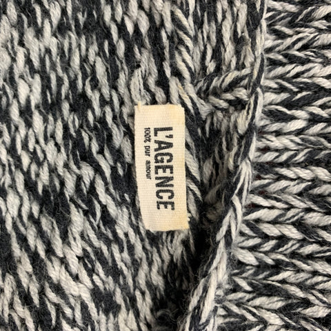 L'AGENCE Size M Navy & Grey Knitted Merino Wool Oversized Cardigan