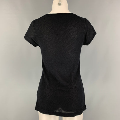 DONNA KARAN Taille M Noir Cachemire / Soie Haut décontracté à manches courtes