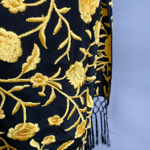 Manteau ouvert brodé en soie à franges noir et jaune ALICE + OLIVIA Taille XS/S