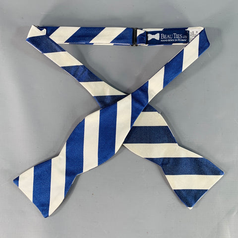 BEAU TIES LTD. Navy Cream Diagonal Stripe Silk Bow Tie
