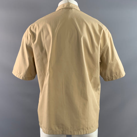 PRADA Size S Khaki Polyester Cotton Zip Up Short Sleeve Shirt