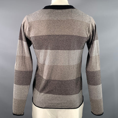 EMPORIO ARMANI Size L Grey Black Stripe Wool Silk V Neck Pullover