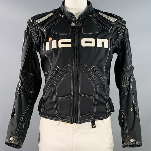 ICON Size L TiMAX Black Silver Nylon Motorcycle Jacket