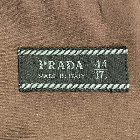 PRADA Size XL Brown Cotton Blend Spread Collar Long Sleeve Shirt
