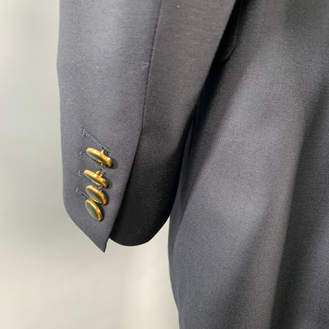 DUNHILL Size 44 Regular Navy Gold Wool Double Breasted Sport Coat