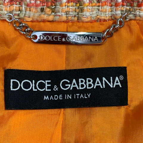 DOLCE & GABBANA Size 4 Orange Gold Cotton Blend Embellishment Skirt Suit Set