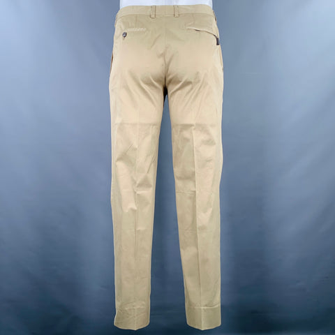 Pantalon décontracté à devant plat en coton mélangé, taille 34, couleur camel, ERMENEGILDO ZEGNA