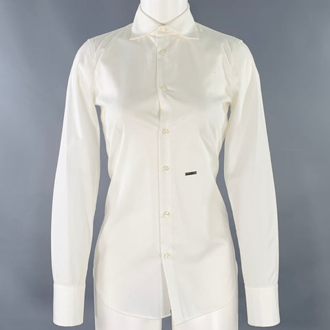 DSQUARED2 Size S White Cotton Textured Spread Collar Shirt