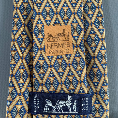 HERMES Navy Beige Diamond Silk 7869 UA Tie