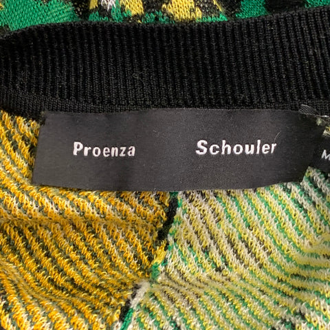 PROENZA SCHOULER Size M Black Green White Silk Color Block Floral Pullover