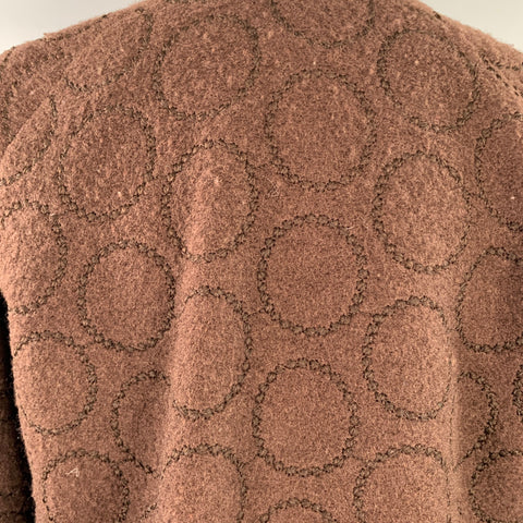 LIZ LOGIE Size 6 Brown Wool Blend Embroidered Circles Raglan Jacket