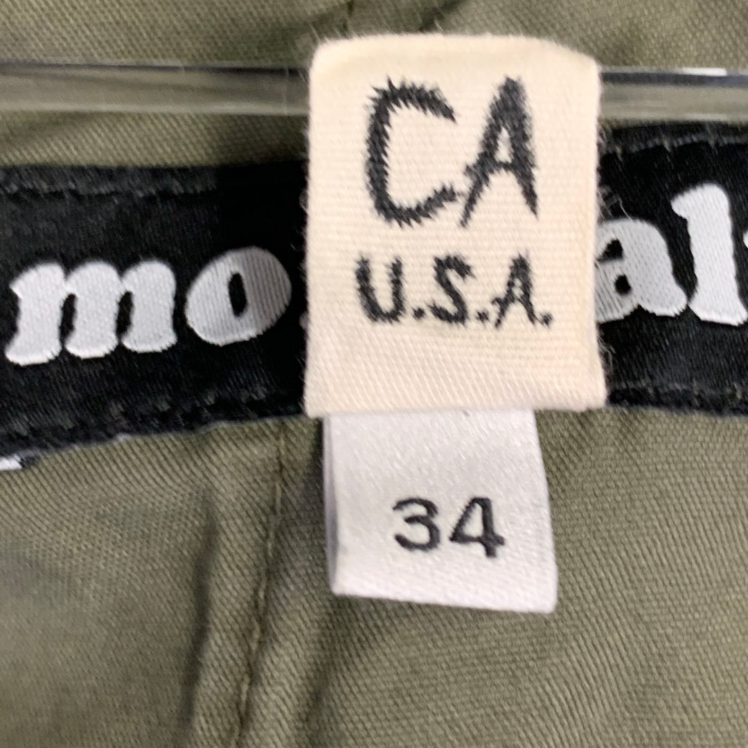 MONITALY Size 34 Green Olive Cotton Sateen Pleated Casual Pants