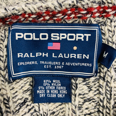 RALPH LAUREN Size M Beige Black Knitted Wool Nylon Crew Neck Sweater