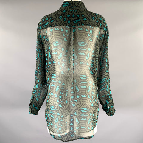EQUIPMENT Size M Green Teal Silk Leopard Blouse