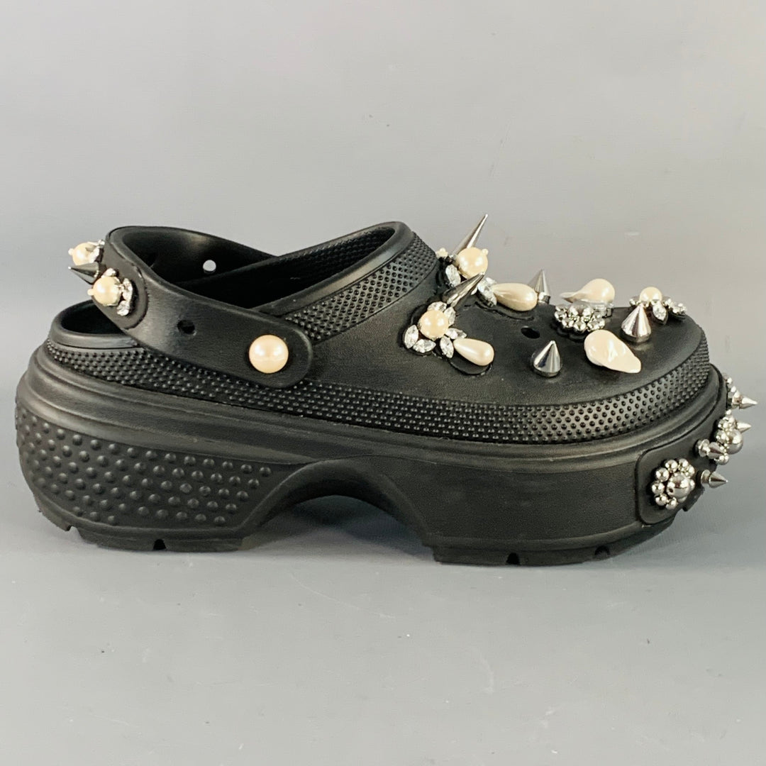 SIMONE ROCHA Size 10 Black Studded Embellishment Rubber Slip On Clogs Loafers