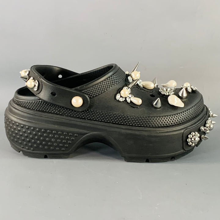 SIMONE ROCHA Size 10 Black Studded Embellishment Rubber Slip On Clogs Loafers