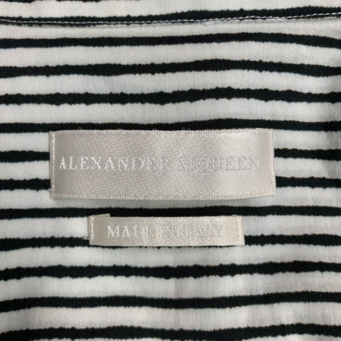 ALEXANDER MCQUEEN Size L Black White Stripe Cotton Silk Short Sleeve Shirt