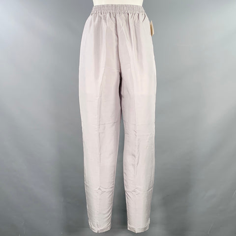 Pantalon décontracté en soie gris argenté vintage taille M à taille élastique