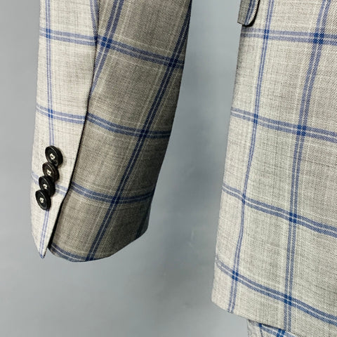 AUGUST MCGREGOR Size 38 Grey Blue Plaid Wool Notch Lapel Suit