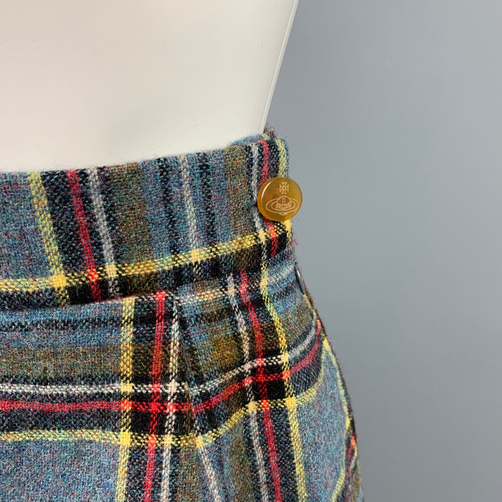 VIVIENNE WESTWOOD FW 1994 Size 4 Blue Red Wool Tartan Plaid Skirt Suit