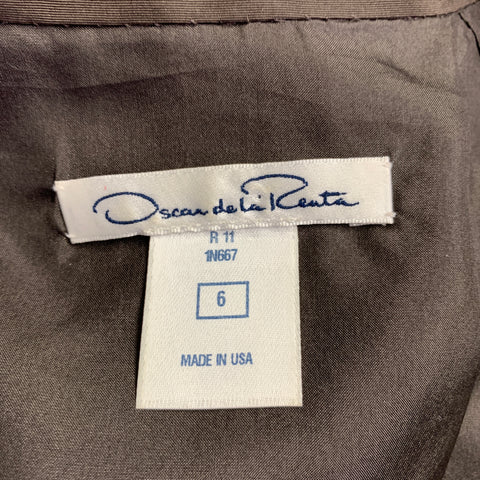 OSCAR DE LA RENTA Size 6 Taupe Silk 3/4 Sleeves Knee Length Dress