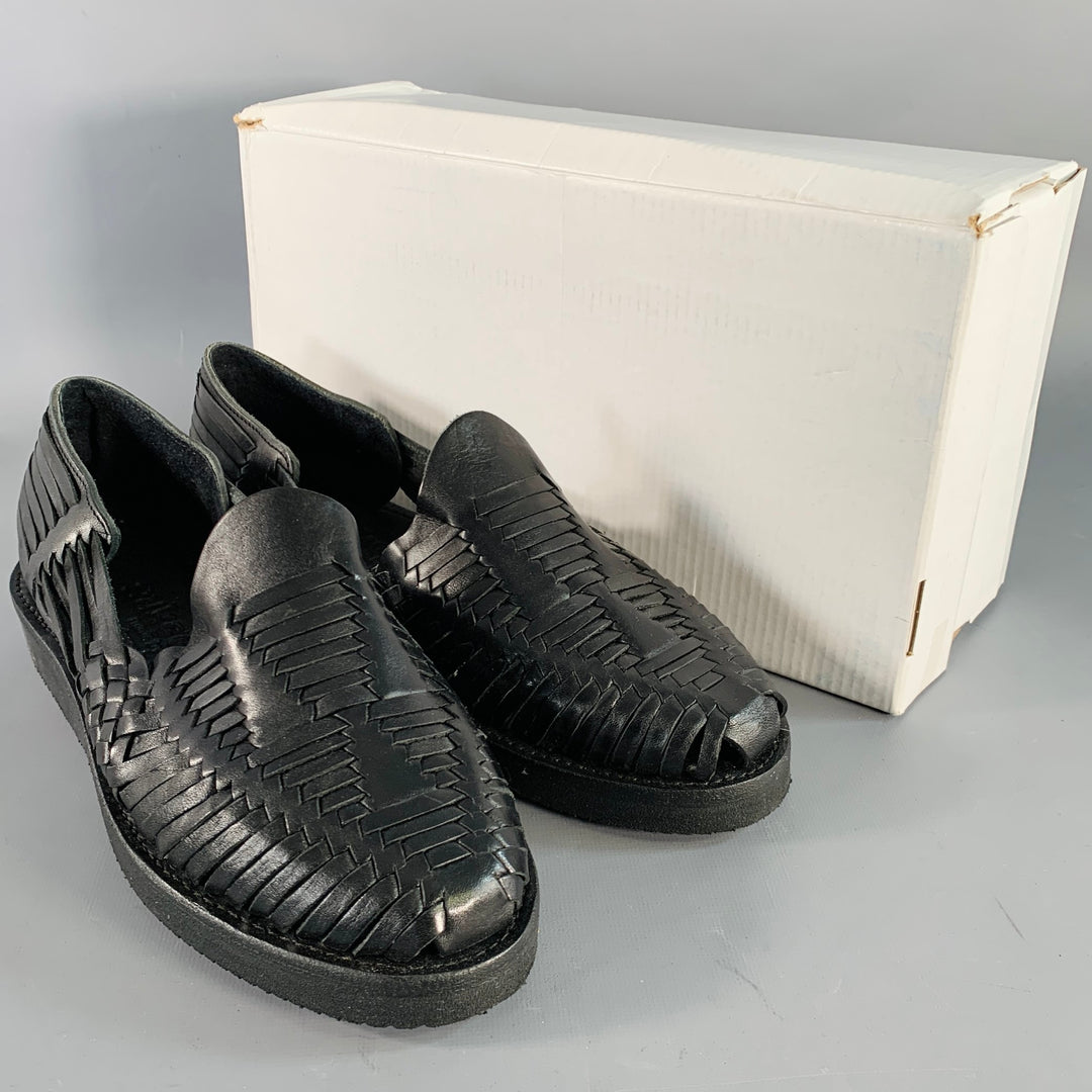YUKETEN Size 9 Alejandro Black Woven Leather Huarache Loafers