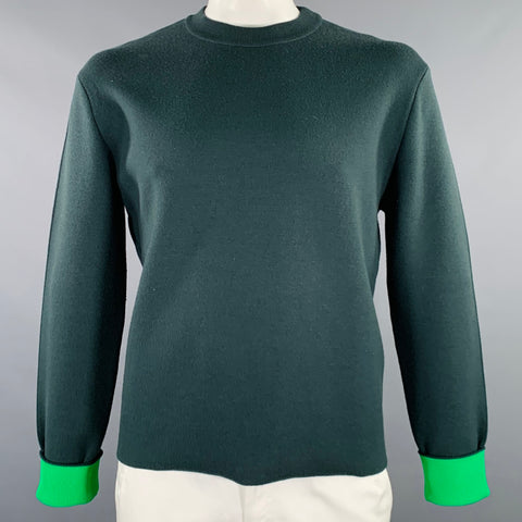BOTTEGA VENETA Size L Green Knit Wool Blend Crew Neck Pullover